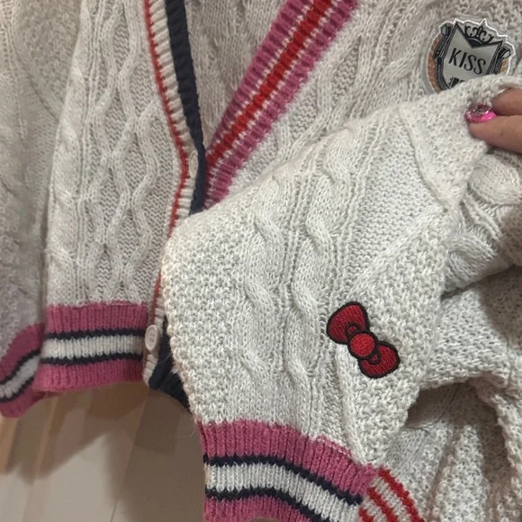 Forever 21 X Netflix X Hello Kitty limited edition Cardigan Pink and Black Trim - Picture 7 of 8